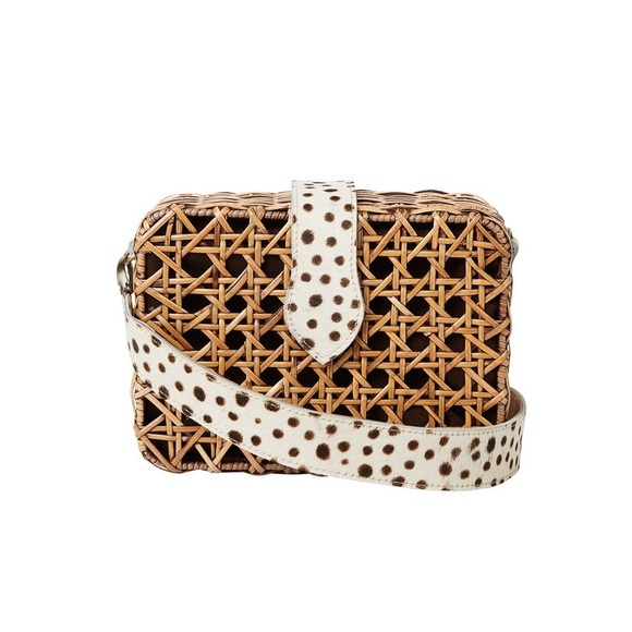 Sarah Stewart Waverly Bag Woven Rattan Crossbody Bag with Calfskin Leather Strap